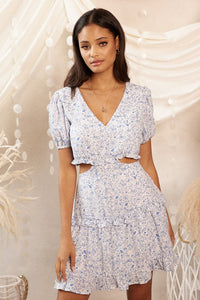 VESTIDO BLANCO CON CELESTE