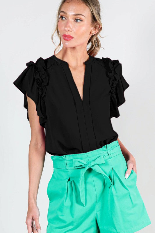 BLUSA NEGRA CON VOLANTES