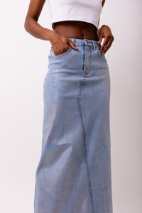 FALDA DENIM METÁLICA