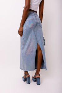 FALDA DENIM METÁLICA