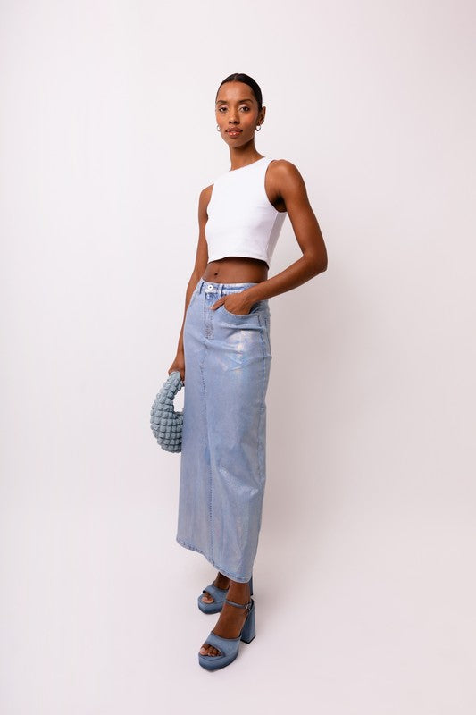FALDA DENIM METÁLICA