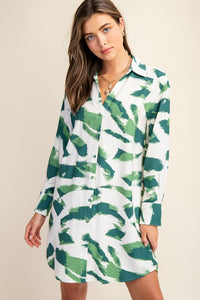 VESTIDO CAMISERO BLANCO CON VERDE