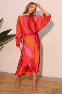 SET TOP Y FALDA ROSADO CON NARANJA
