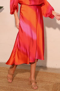SET TOP Y FALDA ROSADO CON NARANJA