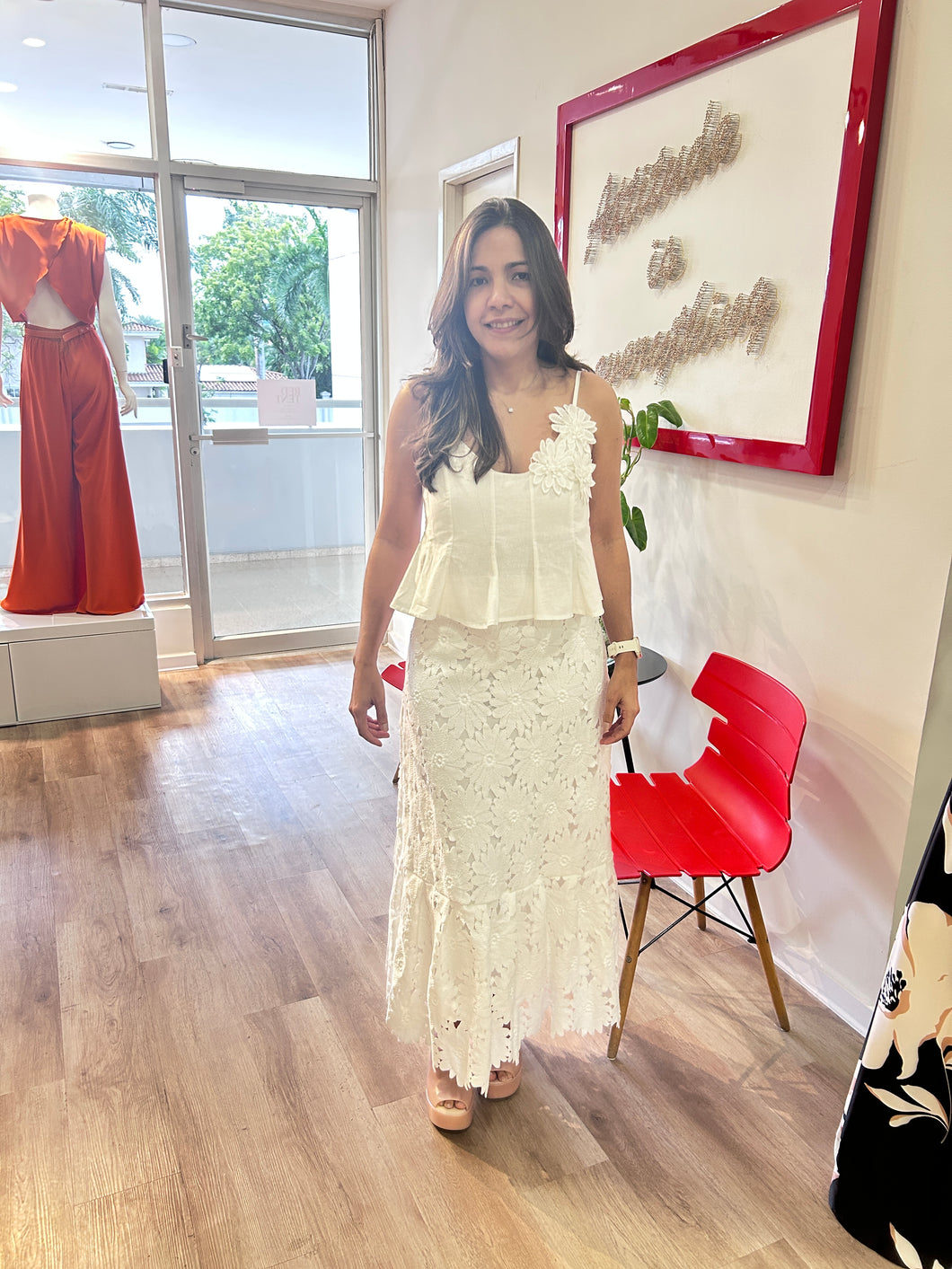 CONJUNTO TOP Y FALDA BLANCO