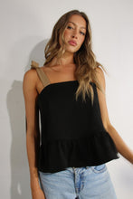 Cargar imagen en el visor de la galería, TOP NEGRO CON LAZO BEIGE
