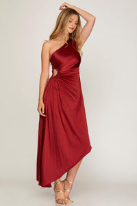 VESTIDO VINO PLISADO