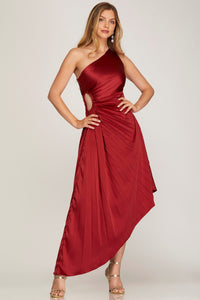 VESTIDO VINO PLISADO