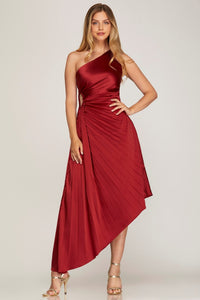 VESTIDO VINO PLISADO