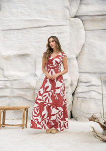 VESTIDO IRINA ROJO CON CREMA