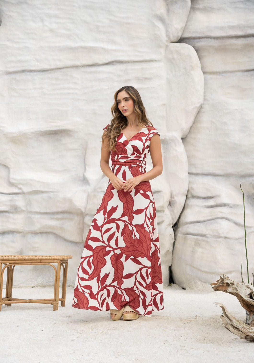 VESTIDO IRINA ROJO CON CREMA
