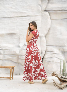 VESTIDO IRINA ROJO CON CREMA