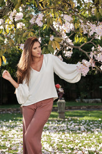 BLUSA MARGARITA VERDE Y NATURAL